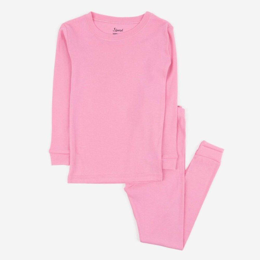 Leveret Kids Two Piece Cotton Pajamas Solid Light Pink 8